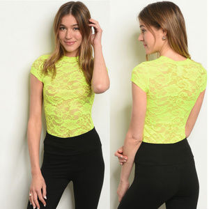 Neon Lace Bodysuit, Mock Neck Bodysuit, Sheer Body